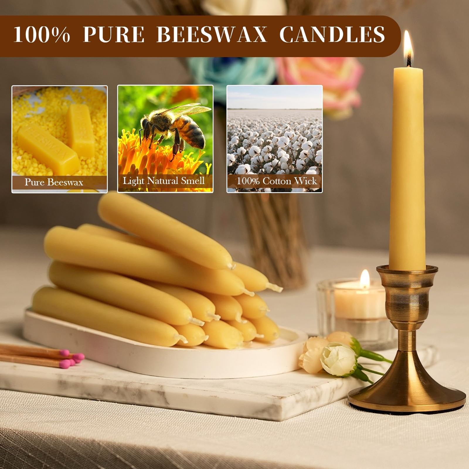8 Pack Natural Beeswax Spell Candles-6in Beeswax Taper Candles-6 Hour Burning…