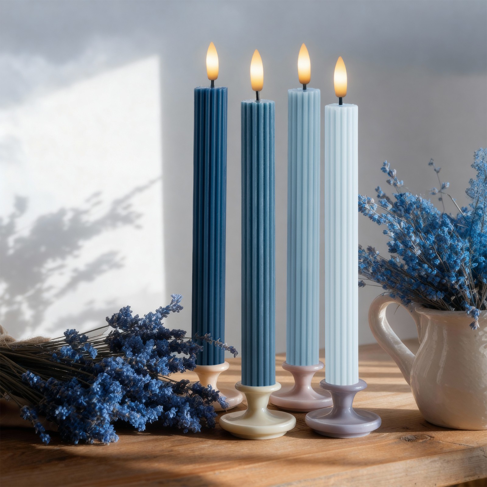 4 Pack 10″ Overcast LED Flameless Taper Candles with Remote & Timer