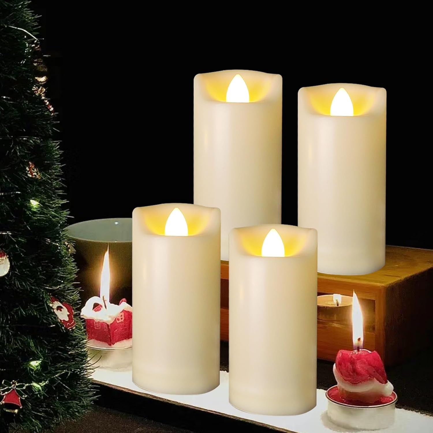 4 Pack LED Battery Operated Candles 2″x4″ Plastic Flickering Flameless Candles w