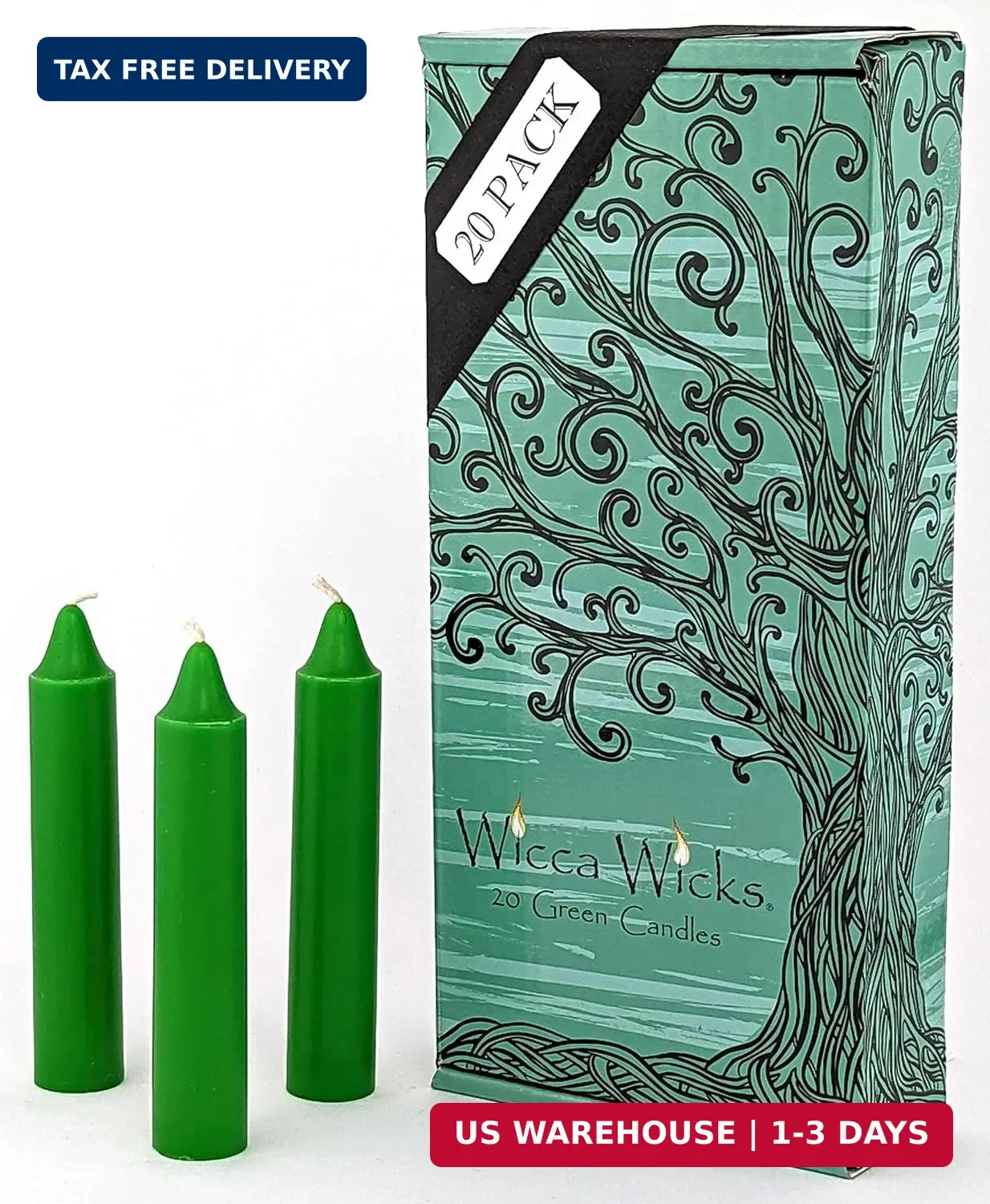 20 Green Candles | 4 inches Tall & 3/4 inch Diameter | Witchcraft Supplies for Y