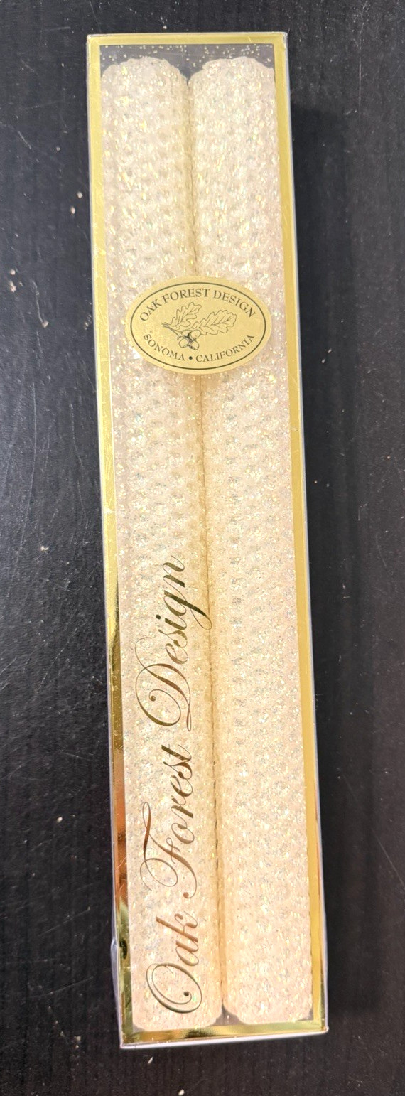 Oak Forest Gold Glitter Beeswax 10.25″ Taper Candles Handmade USA Wedding NEW