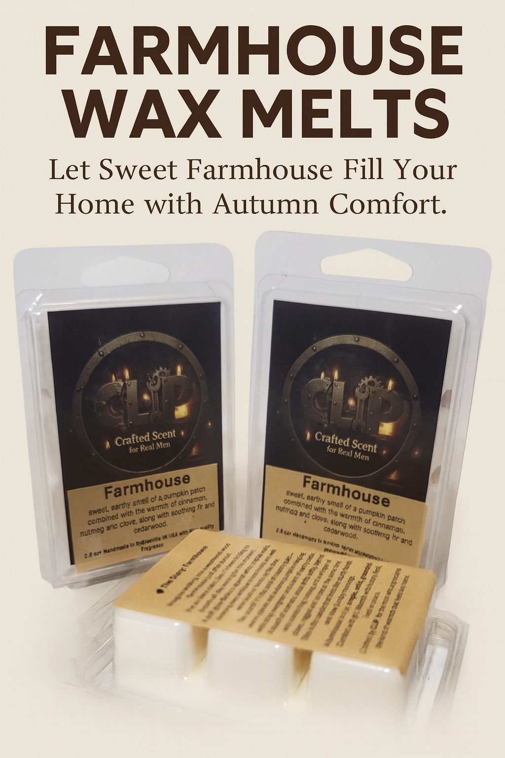 CLiP CANDLES – Crafted Scent For Real Men-Handcrafted Soy Wax Melts FARMHOUSE