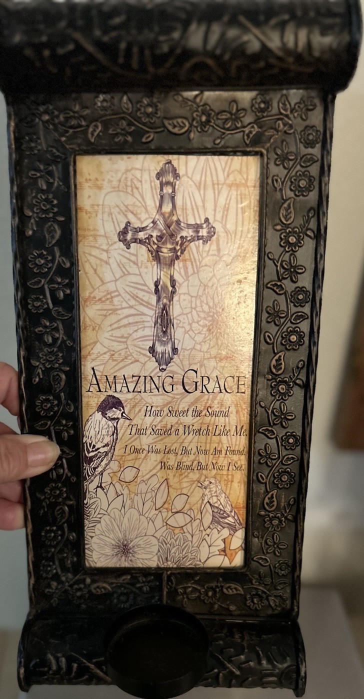 Amazing Grace Light Weight Metal Votive Wall Sconce 5 3/4”x 13” Birds Cross