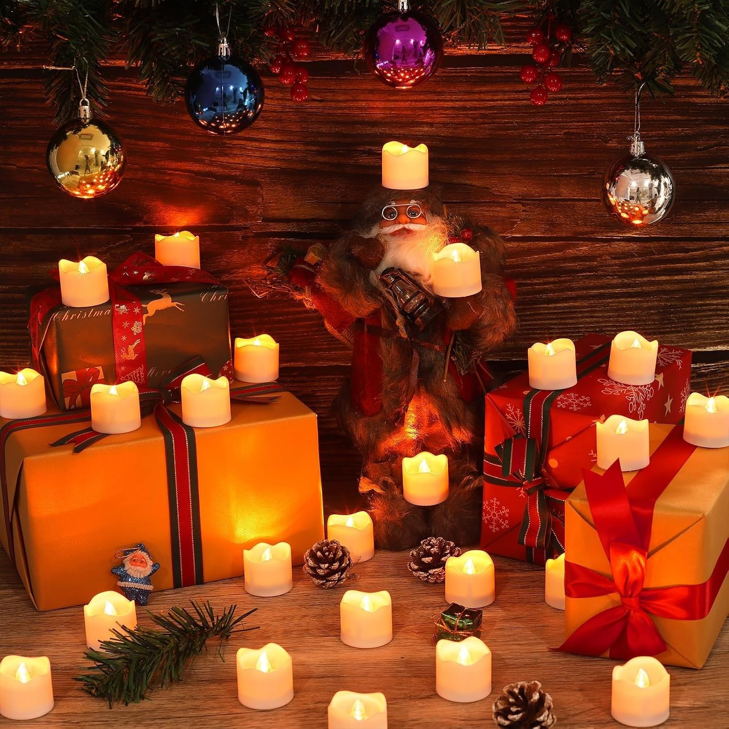 Flickering Flameless Fake LED Tea Lights with Dual Remotes, Dimmable Steady &…