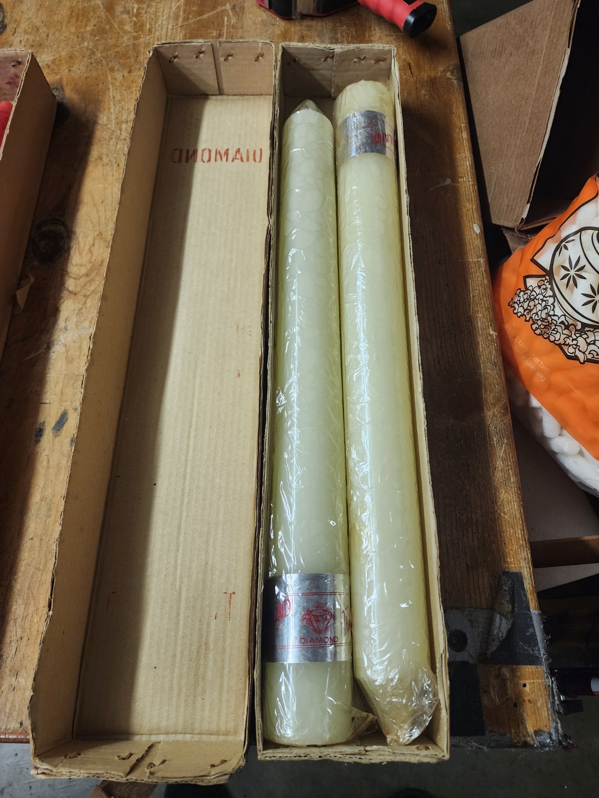 VTG Oversized White Taper Candles 23″×2.5″ Diamond Brand Thailand Ex Large…