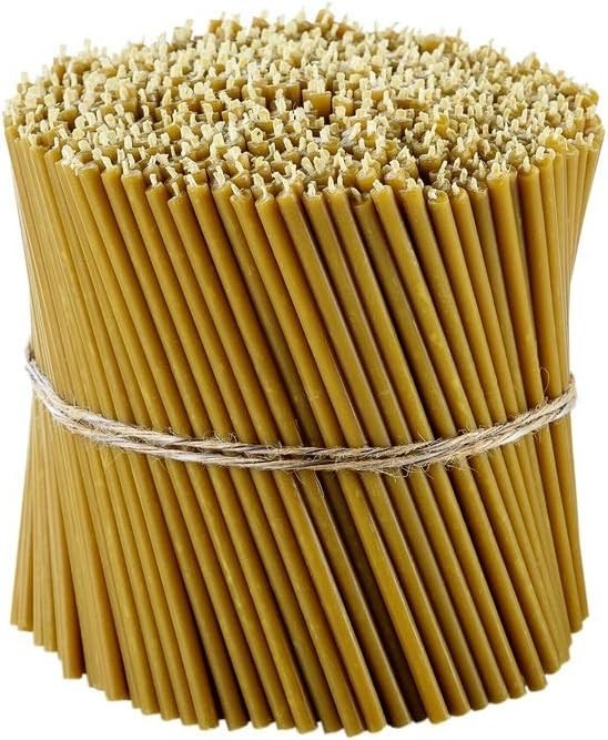 100% Pure Beeswax Thin Taper Candles Yellow Orthodox Church Candle 50 Pcs New