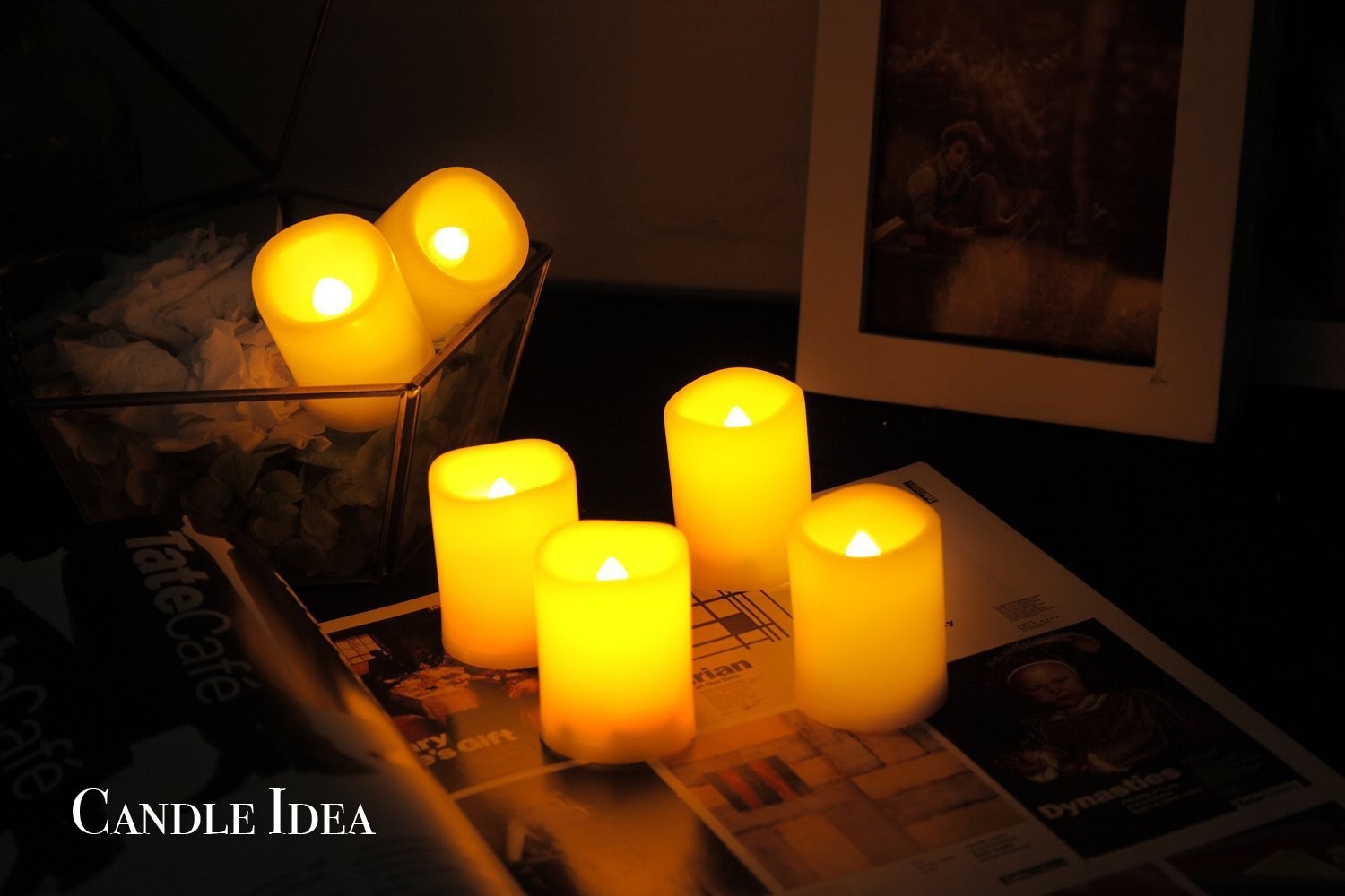 Flameless Flickering LED Votive Tealight Candles Battery Operated with Timer / 6