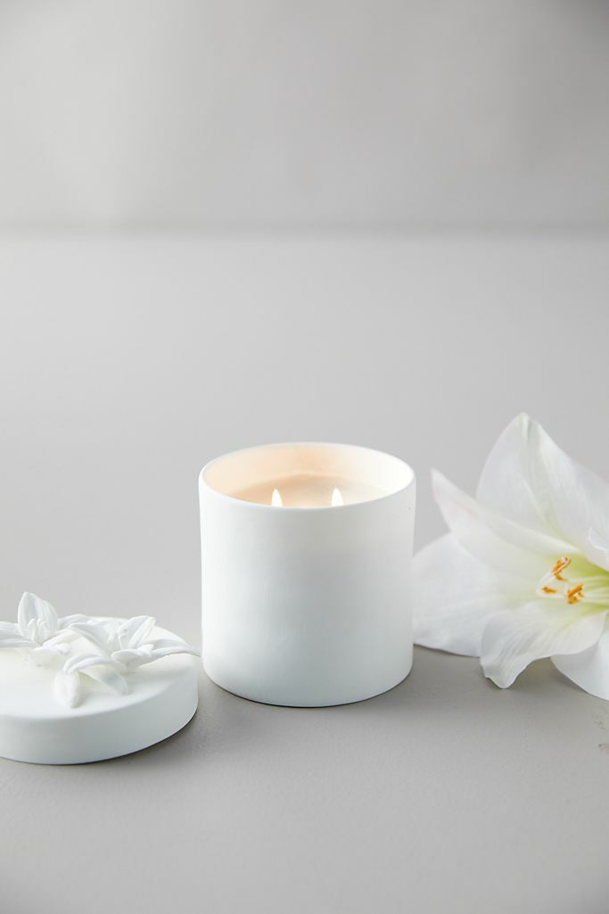 Anthropologie terrain Candle ROSY RINGS Porcelain LILY Flower Sculpted Lid NWT