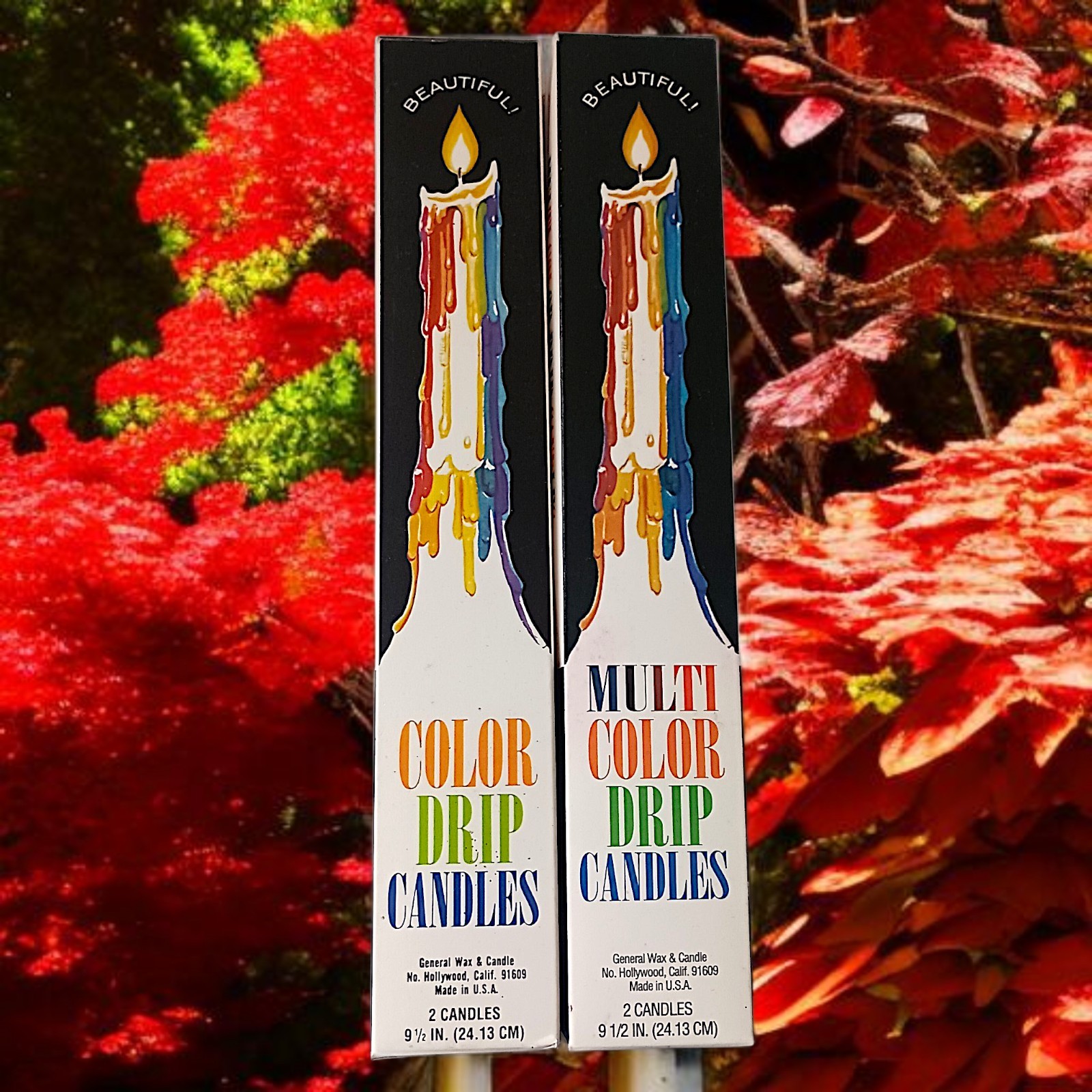 4 Vtg Color Drip Candles Wine Bottle Decor Multicolor NEW 2 In Each Box 70s 9.5″
