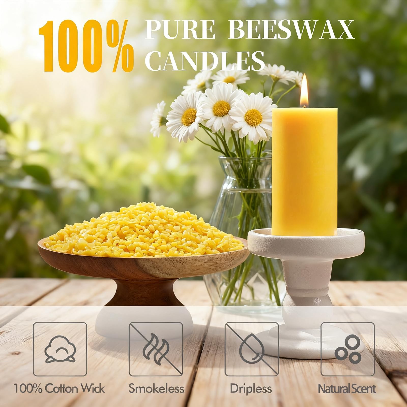 Beeswax Pillar Candles 4 Packs100% Bees Wax Candles for Home-140 Hours Long