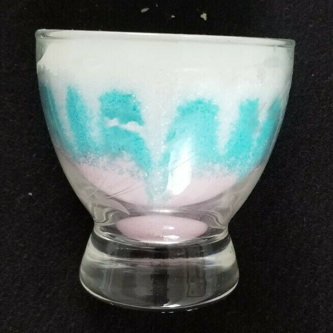 Vtg Handcrafted Wax Crystals Sparkle Candle in 1950’s Etched Glass – 3-1/2″ #1