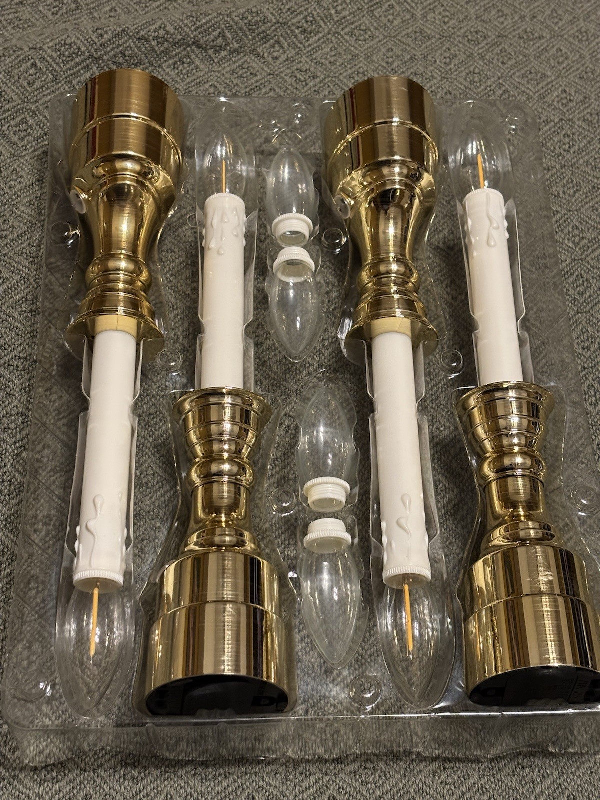 Bethlehem Lights Set of 4 Premium Brass Tone Cordless Timer Window Candles NIB