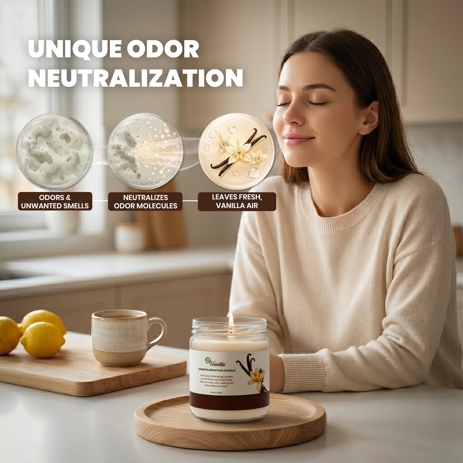 FPN Smoke Odor Eliminating Candles 12 Oz 100% Natural Soy Wax Candle Pack of 2