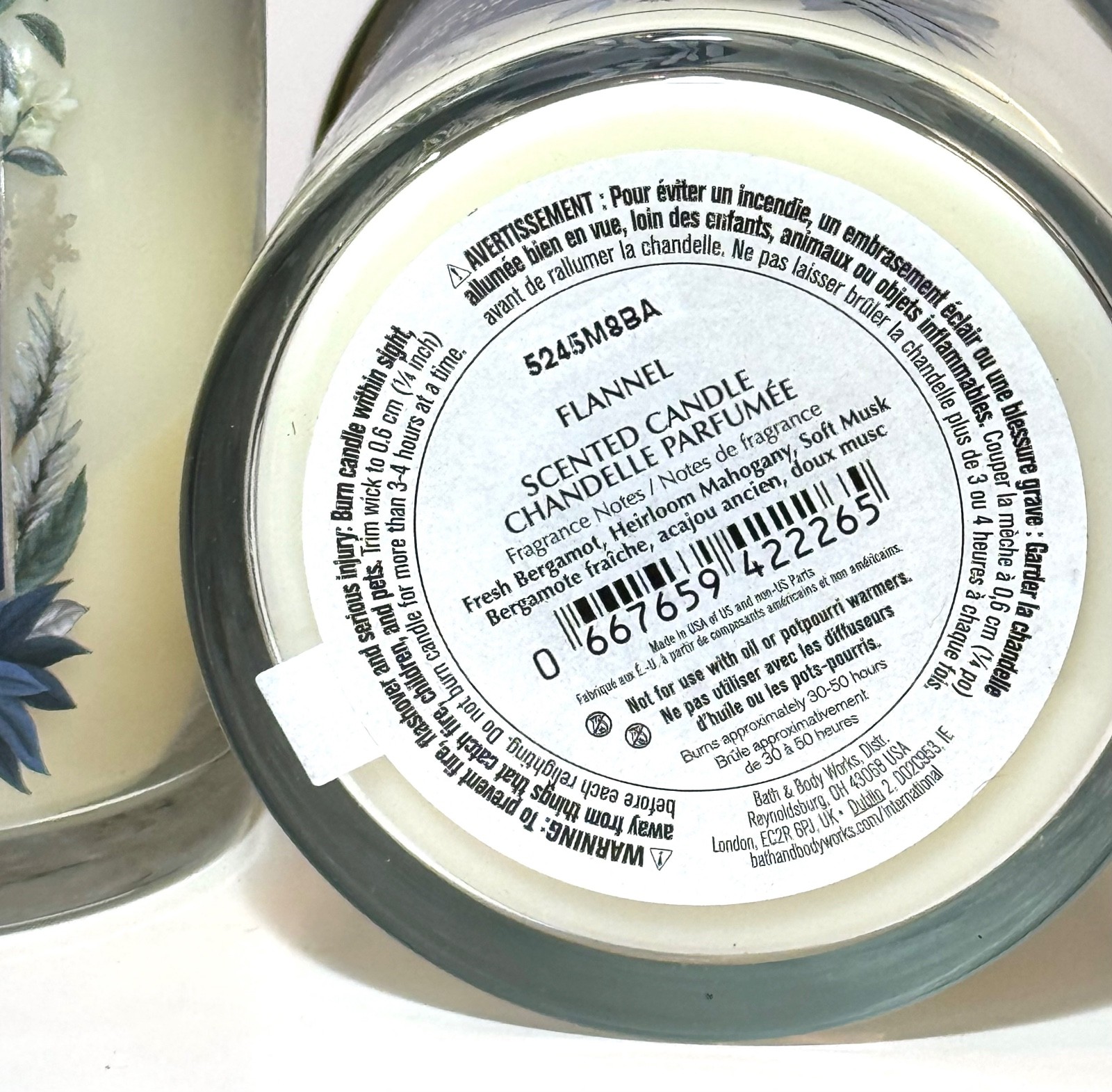 (2) Bath & Body Works FLANNEL Single Wick Candles 8 oz each WHITE BARN New