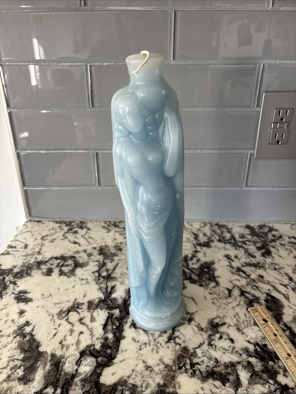 Art Deco Style Nude Woman Candle Light Blue New Venetian Greek 13”