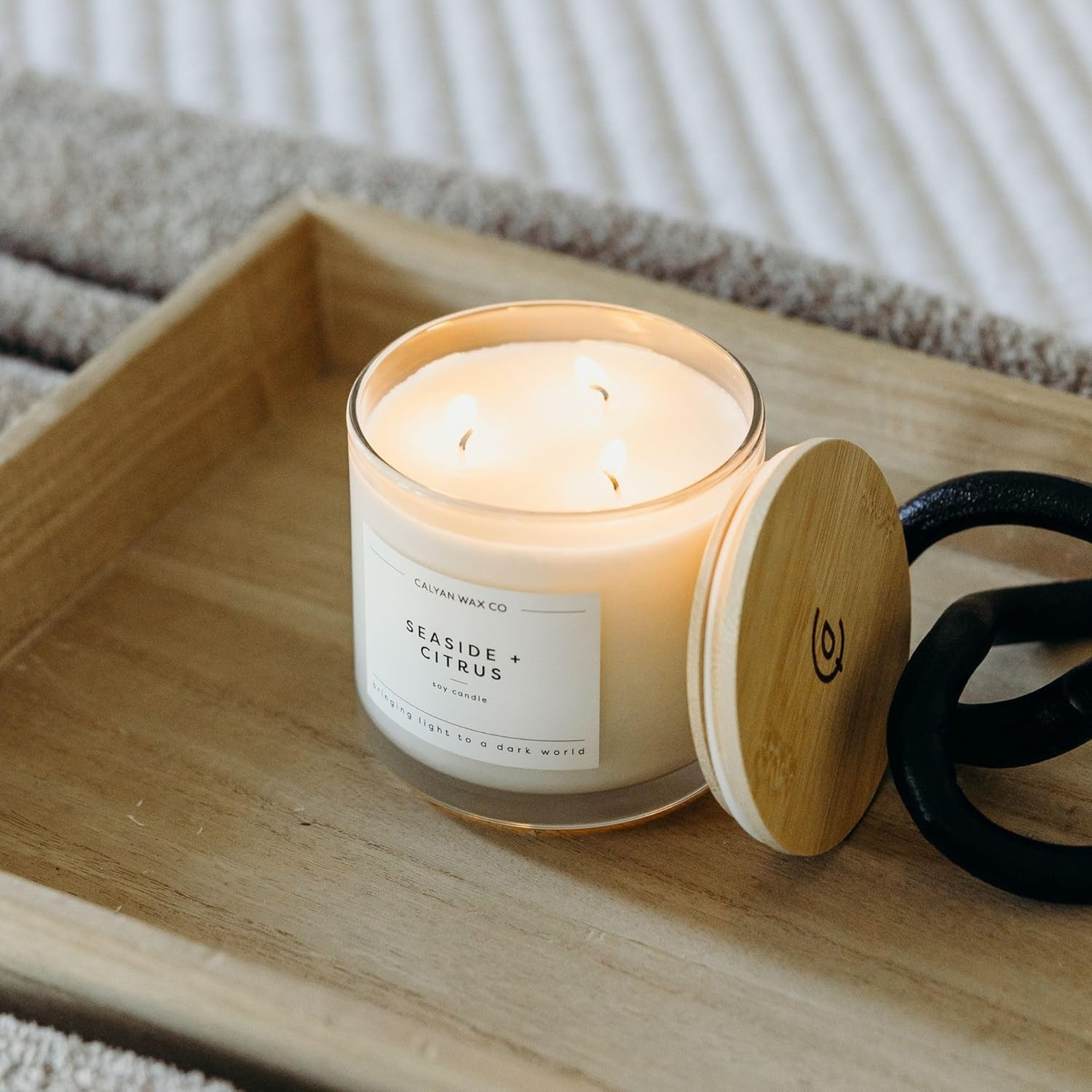 Seaside & Citrus 3 Wick Scented Candle – 43 Hour Burn – Luxury 3 Wick Soy Candle
