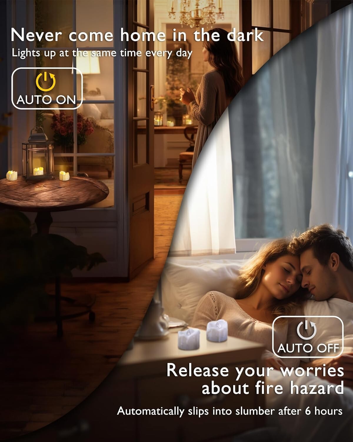 Timer Tea Lights – Battery Operated, Auto-On 6 Hours, Off 18 Hours – Pack of 12