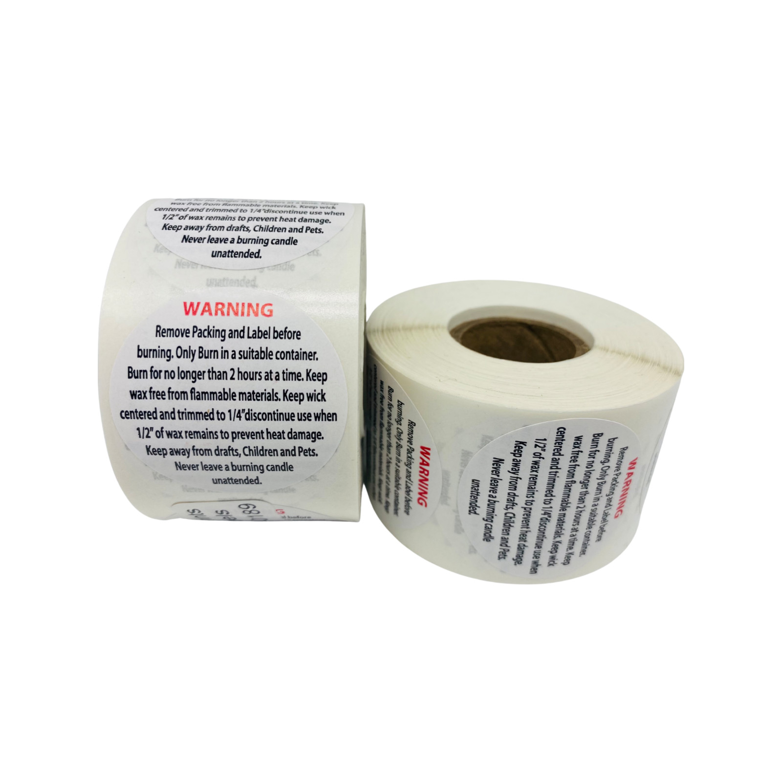 500 1.5″ Round Candle Stickers Wick Burning Direction Warning Labels (10 Rolls)