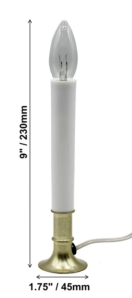 Electric Window Candle Lamp with Brass Plated Base, On/Off Switch, Light Bulb