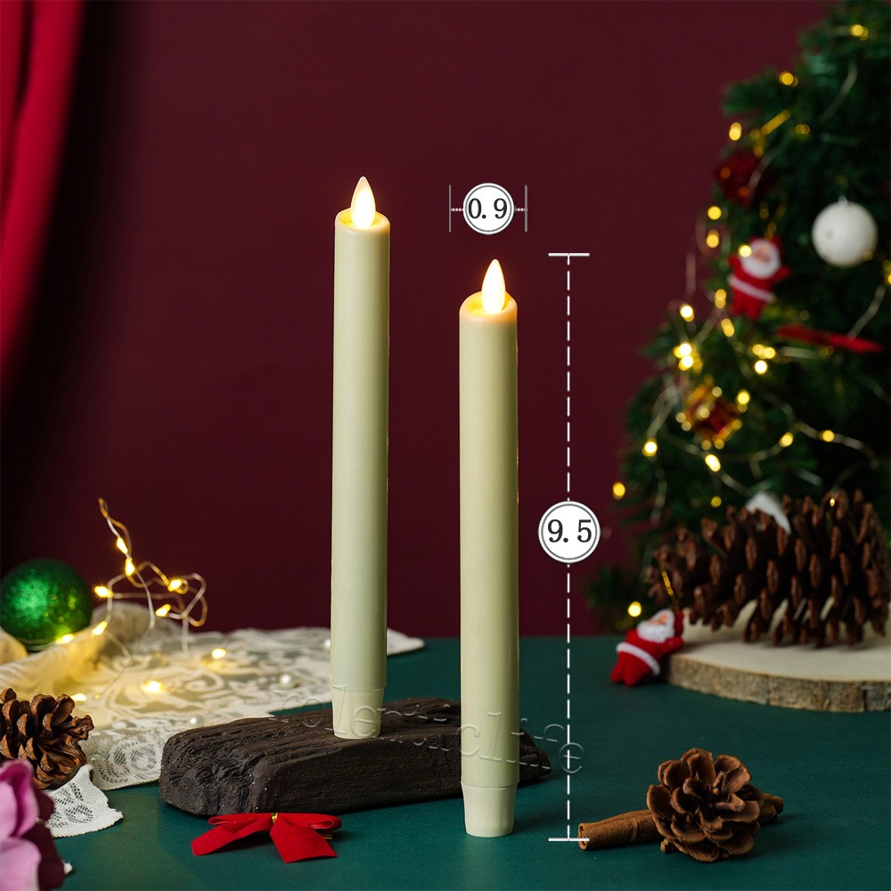Luminara ivory Flameless Taper Candles Real Wax Moving Wick Timer 9.5″