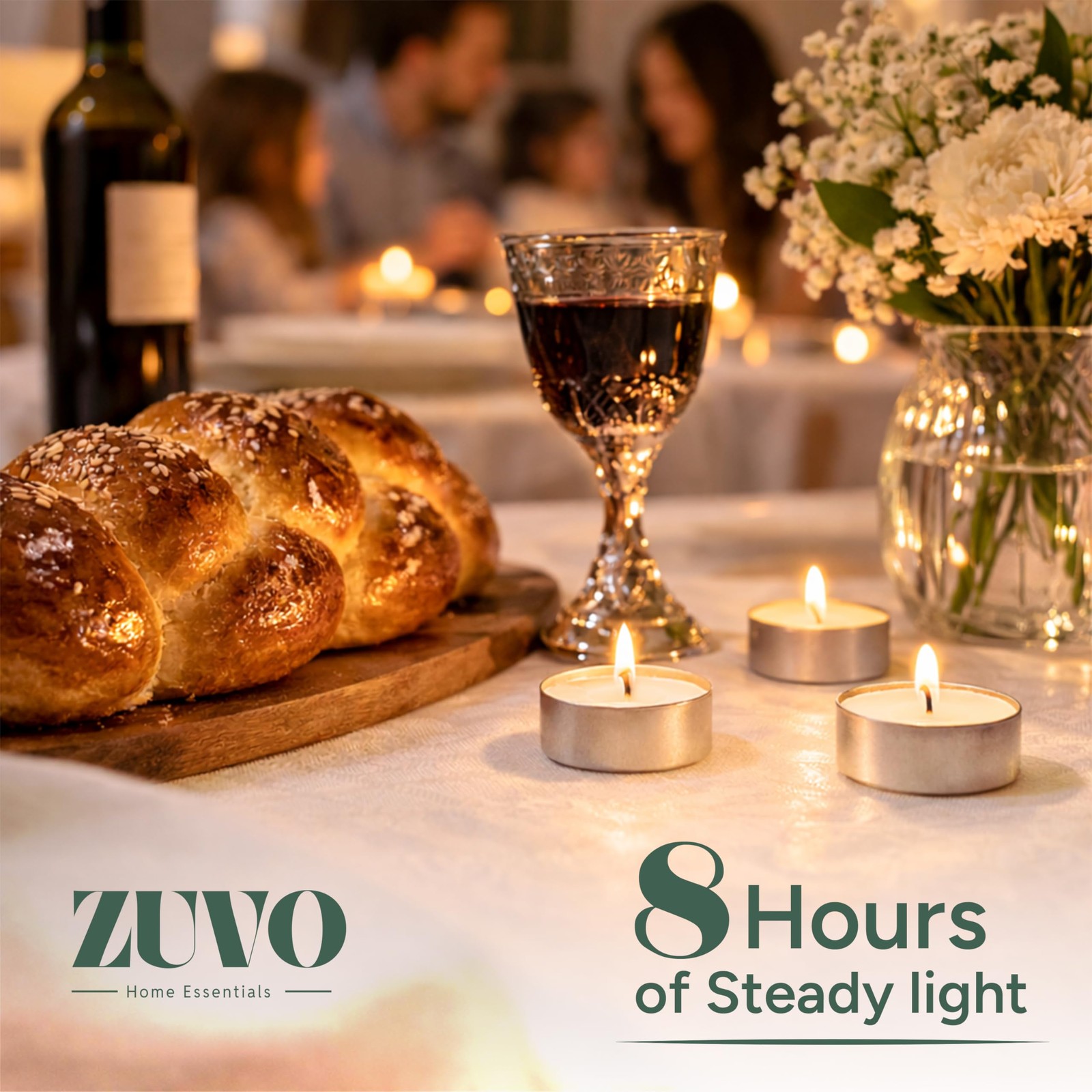 Zuvo Tea Lights Candles 8 Hour Burn (50 Pack) – Unscented White Tealight Candles