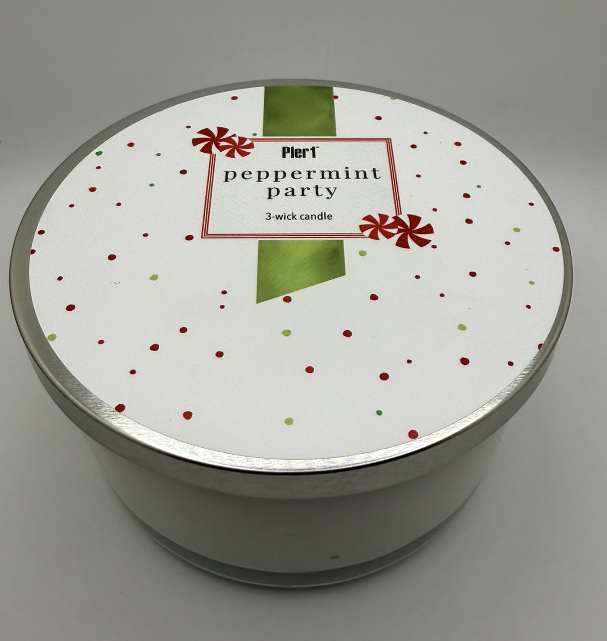 ~NEW~ UNBURNED Pier 1 Imports 3 Wick Candle Scented Peppermint Party Glass 14oz.