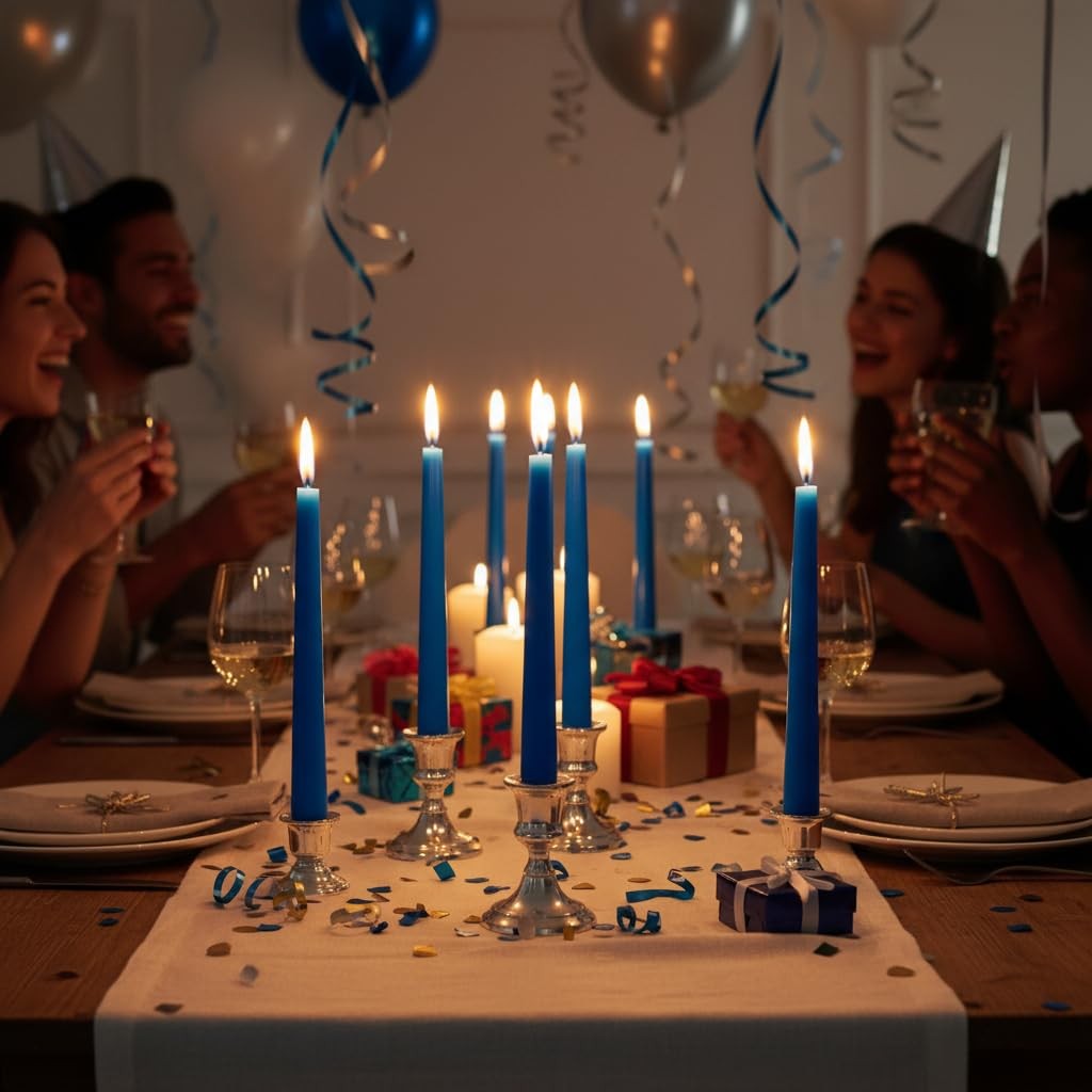 12 PCS Blue Taper Candles 10 Inch Dripless Unscented Smokeless Long Burning