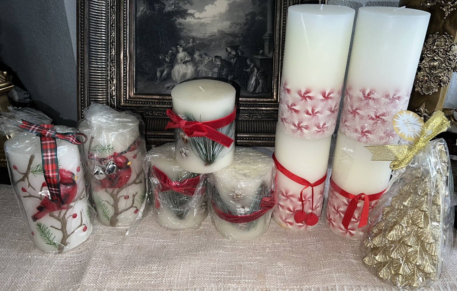 Peppermint CandyLot of 10 Pc decorative Christmas candles 6 In