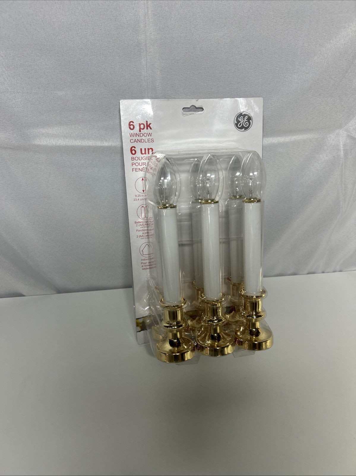 Pack Of 6- GE Window Candle Christmas White Lights, NEW AA Battery 9” Gold Decor