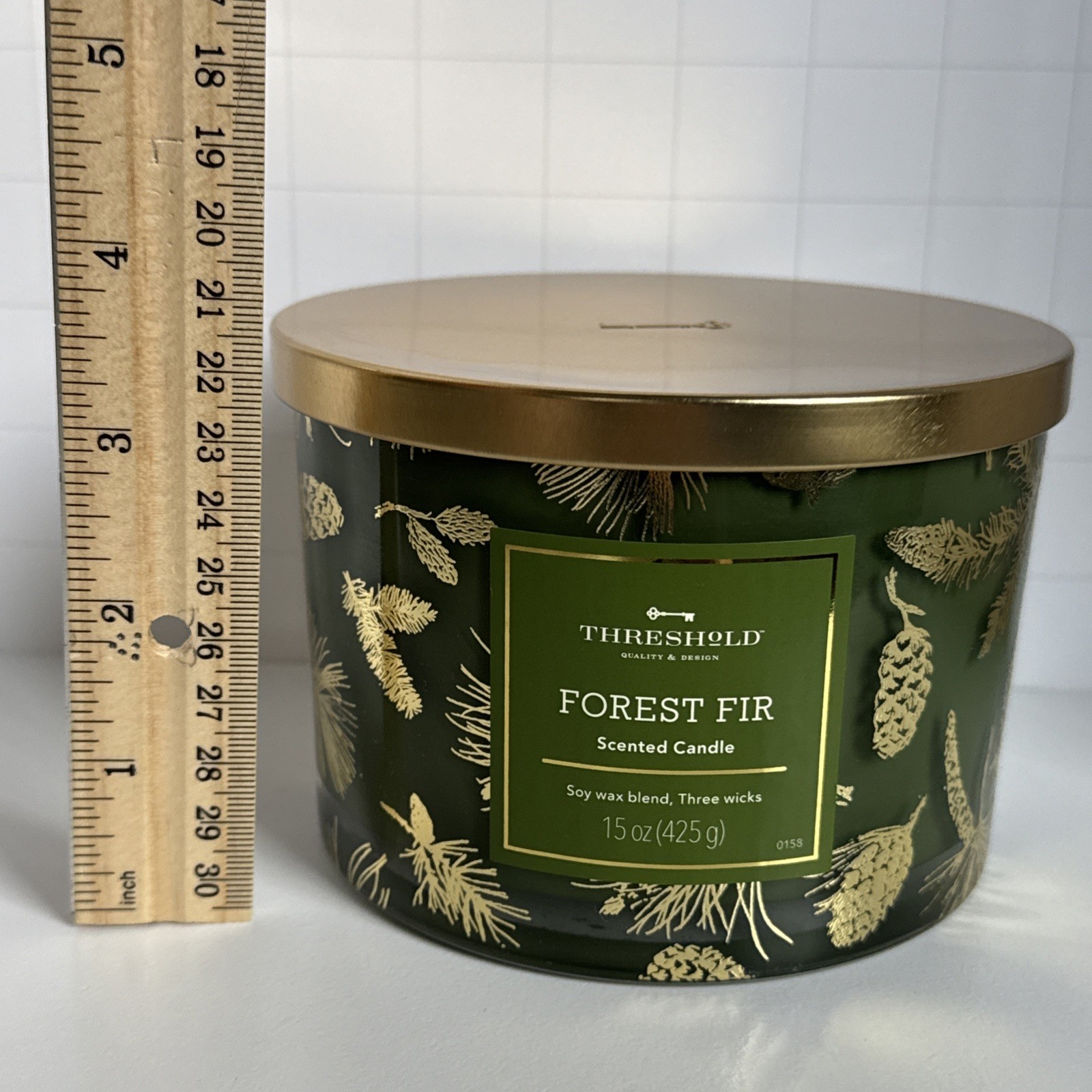 Threshold Forest Fir 3-Wick Soy Wax Blend Candle 15 oz New Green Glass Jar