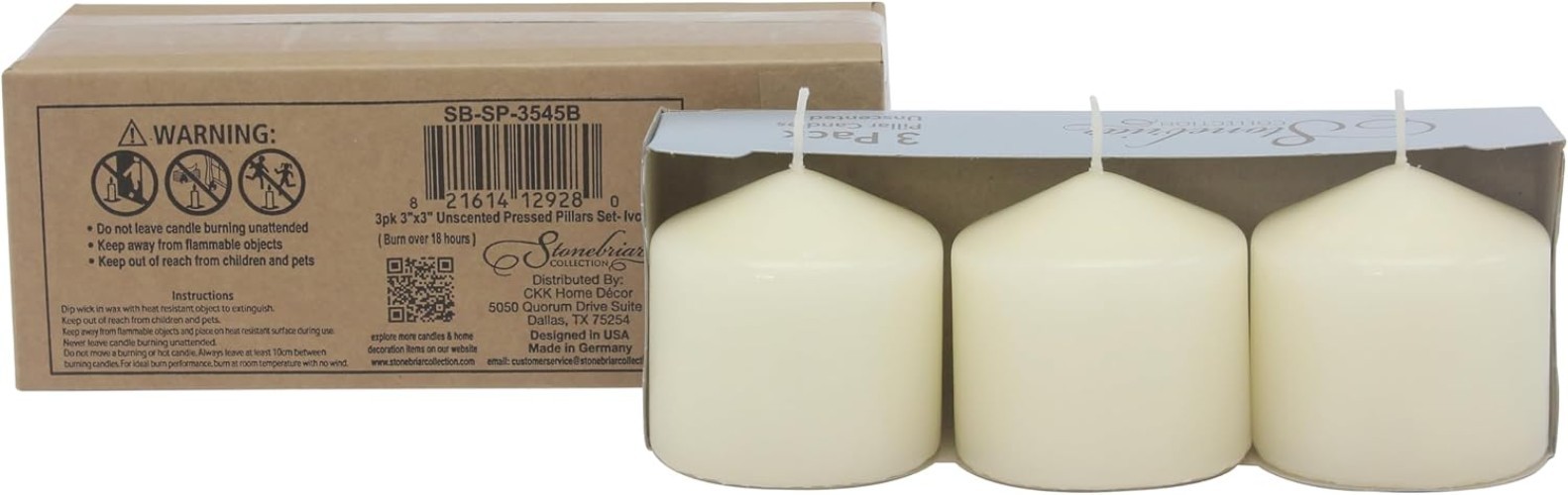 Long-Lasting Unscented 3″ x 3″ Pillar Candles – Ideal for Weddings, Indoor Décor