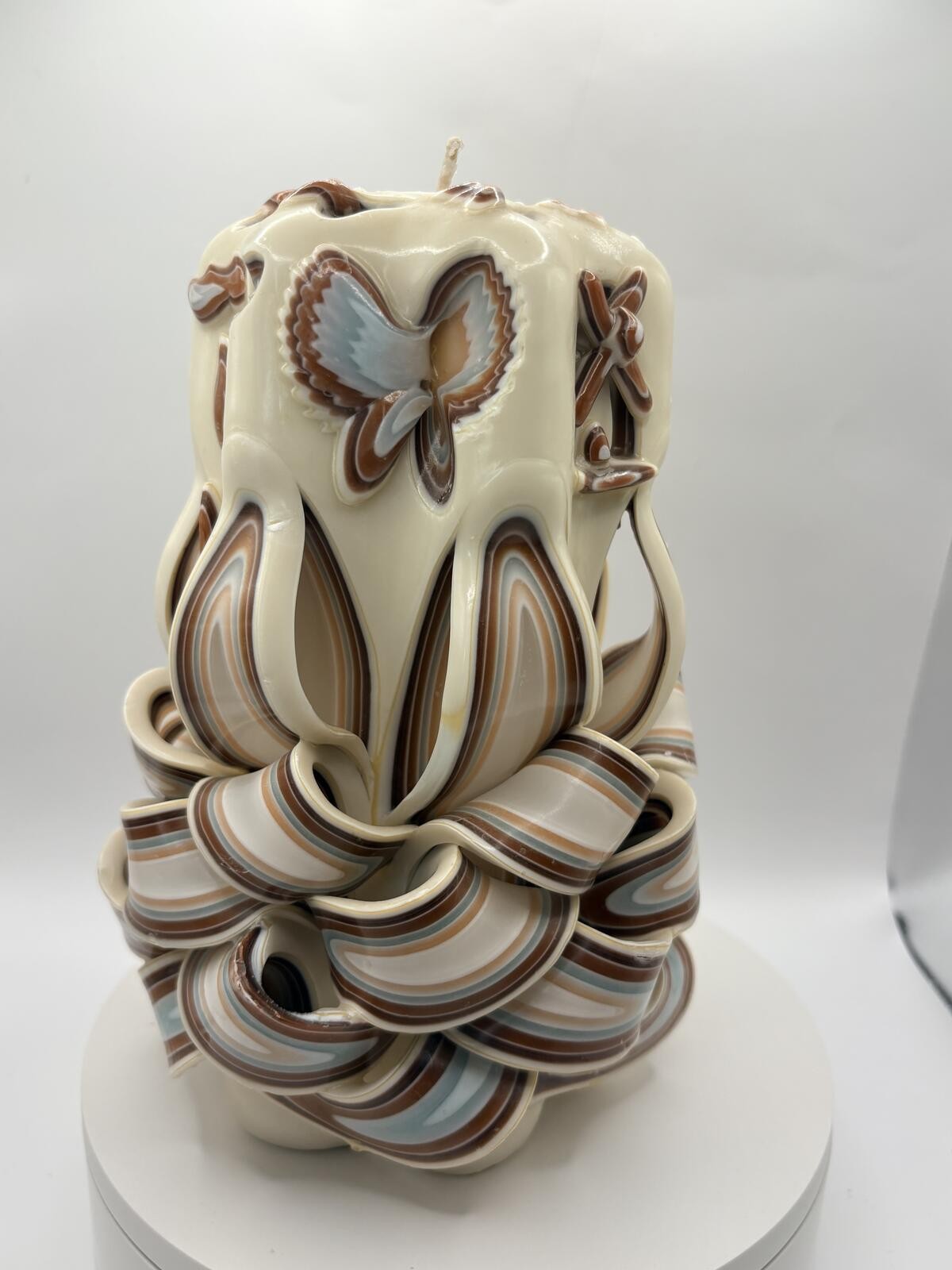 Hand Carved Layered Wax Candle Butterfly Floral Art Decor