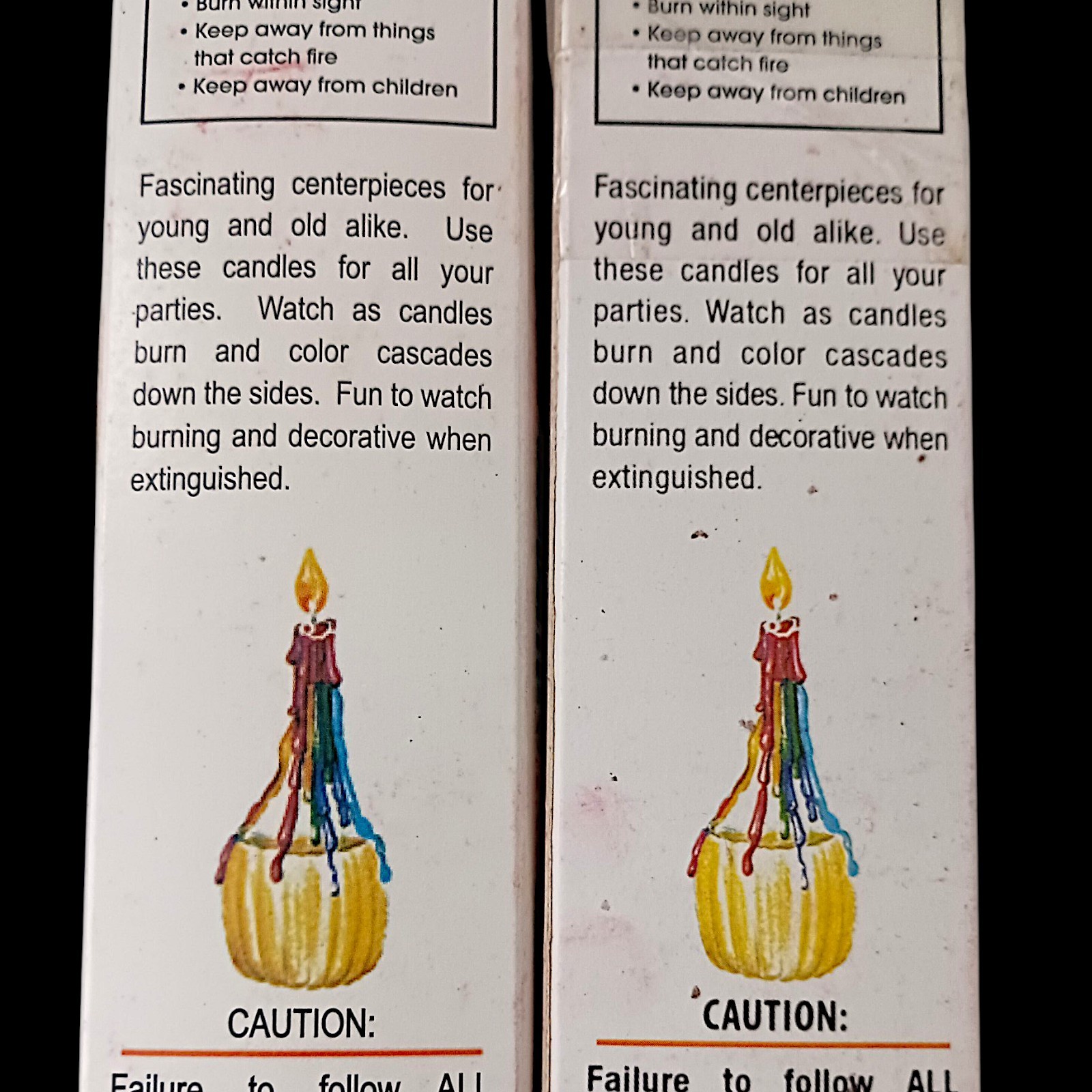 4 Vtg Color Drip Candles Wine Bottle Decor Multicolor NEW 2 In Each Box 70s 9.5″