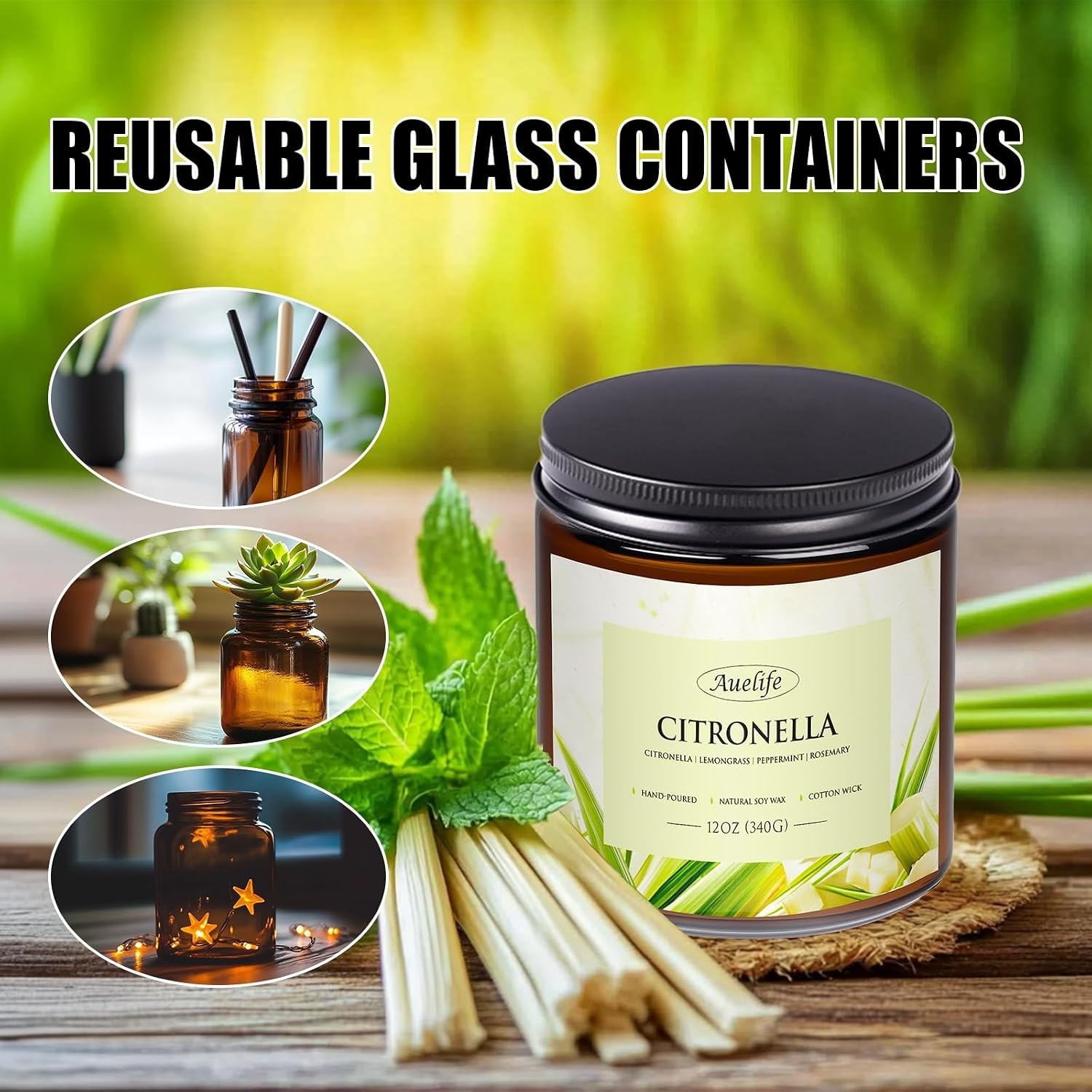Elegant 3-Wick Citronella Candle – 50+ Hour Burn for Indoor & Outdoor Relaxation