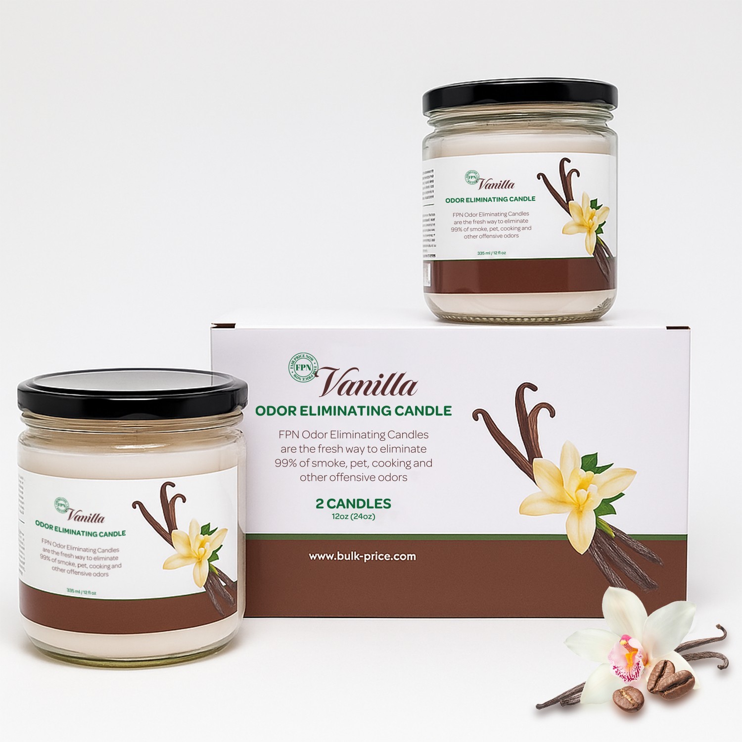 FPN Candle Set Vanilla Smoke Odor Eliminating Soy Wax Candle Jars 12Oz – 2 CT