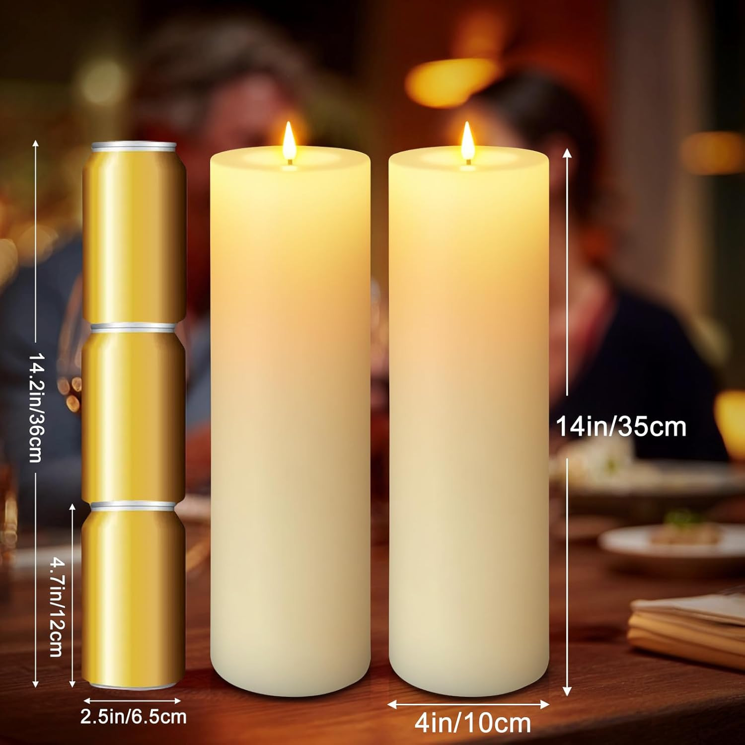 14″ X 4″ Large Outdoor Candles, Waterproof Flickering LED Flameless Candles with