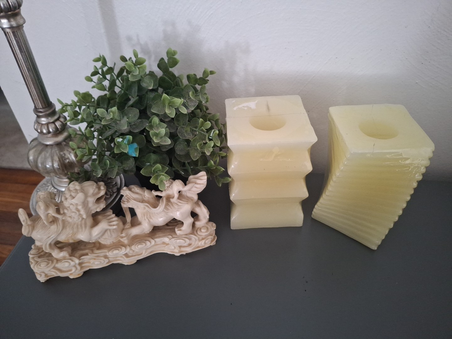 2 Flameless Candles New Yellow/Butter 6″x4″ Vanilla Scented Modern Abstract
