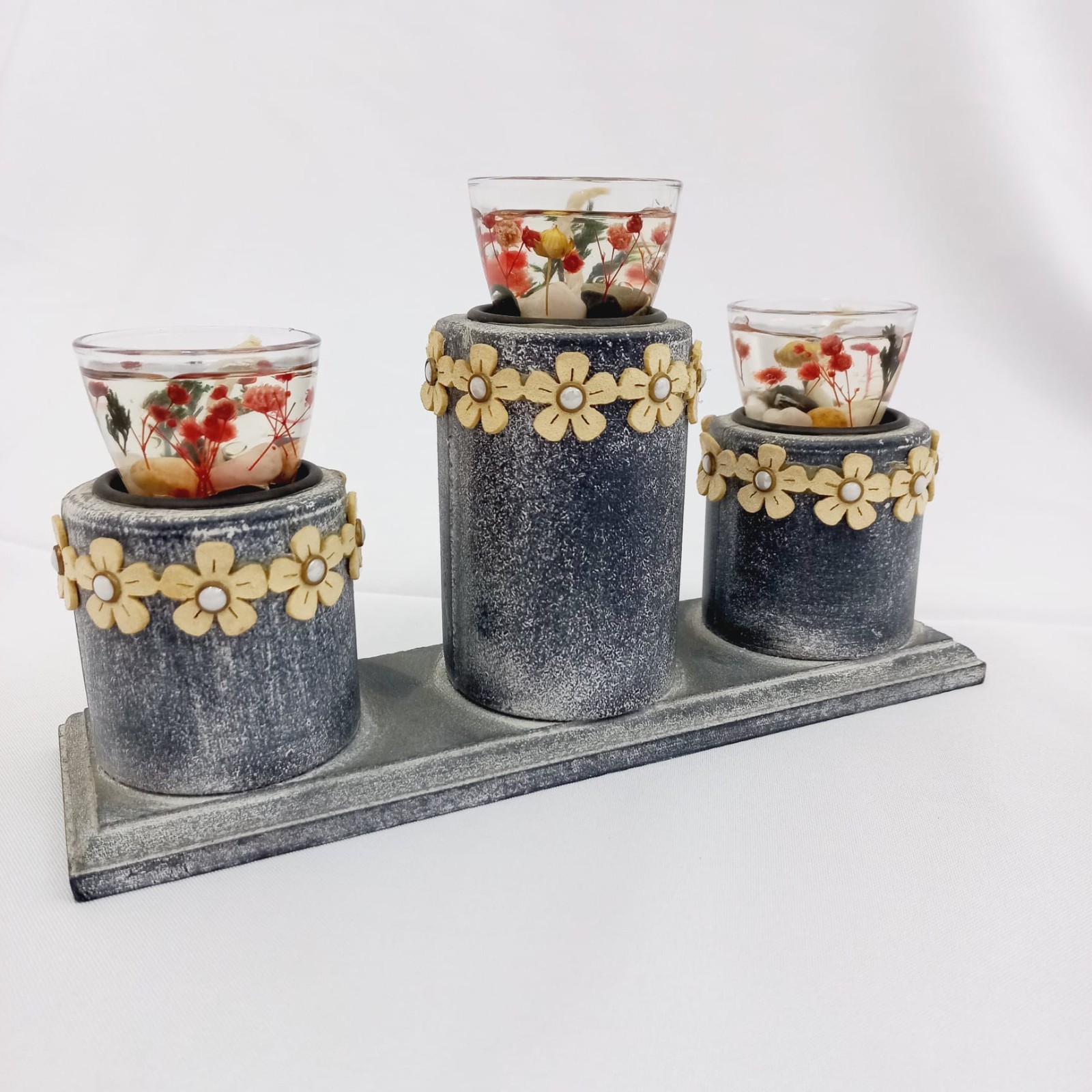 Handmade Botanical Gel Candles Set Vintage Style Antique Look Stand Clear Cups