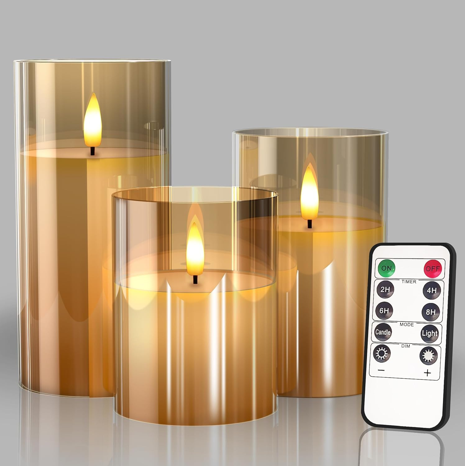 Glass Battery Operated LED Flameless Candles with Remote and Timer, Real Wax Can