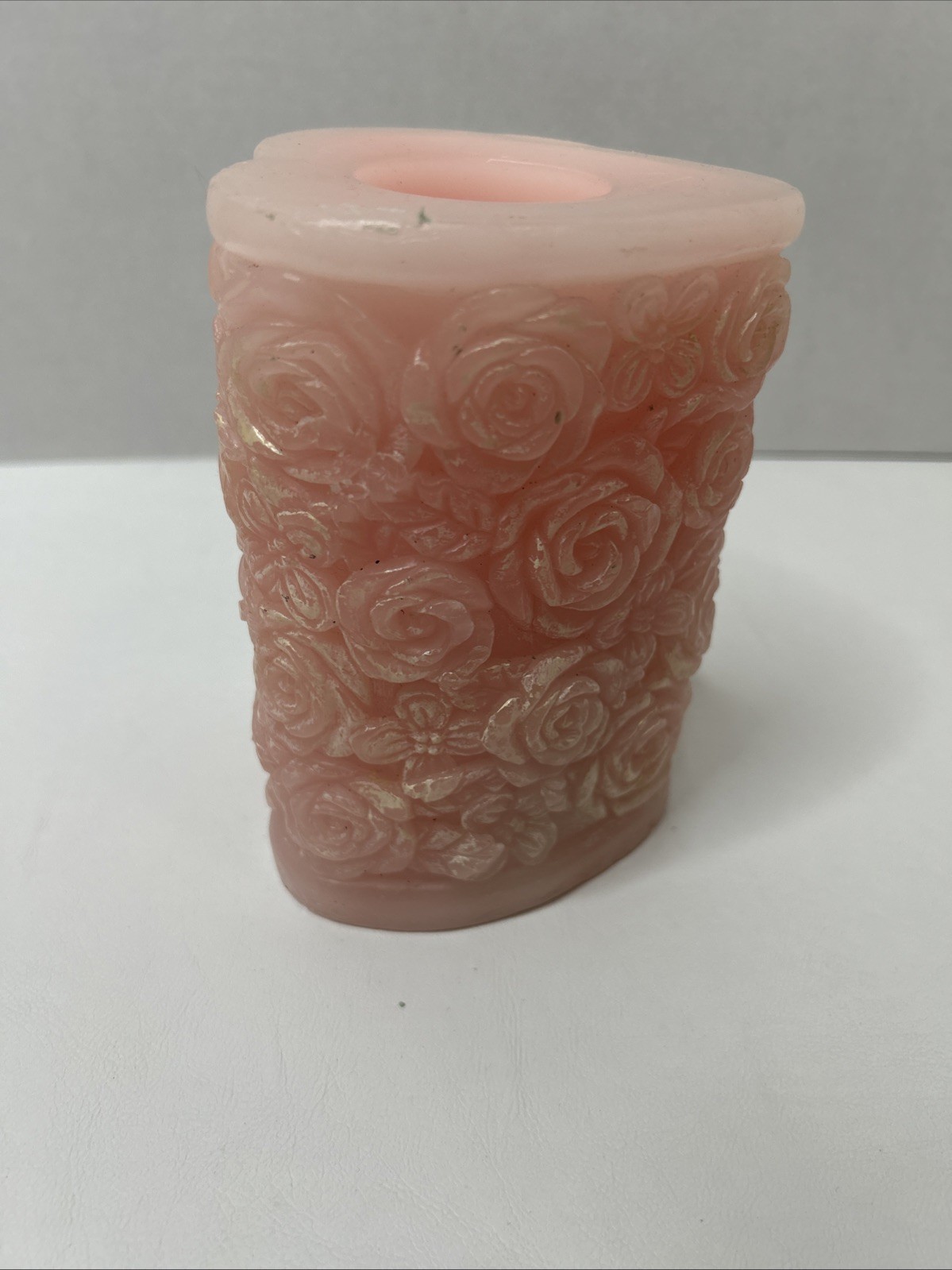 Candle Impressions Carved Floral Pillar Flameless Battery Pink Heart 5.5″ ✞