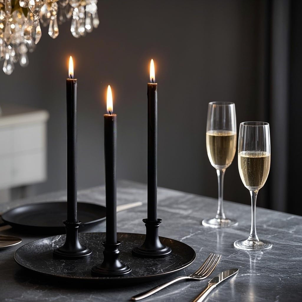 12-Pack Black Taper Candles, 10 Inch Unscented Dripless Candlesticks, Long-Lasti