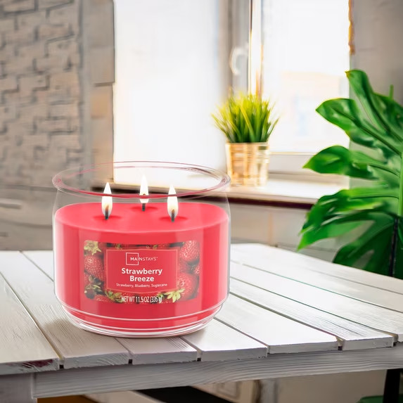 2 Pack Strawberry Breeze 3-Wick Scented Glass Jar Candle, 11.5 oz Free Ship