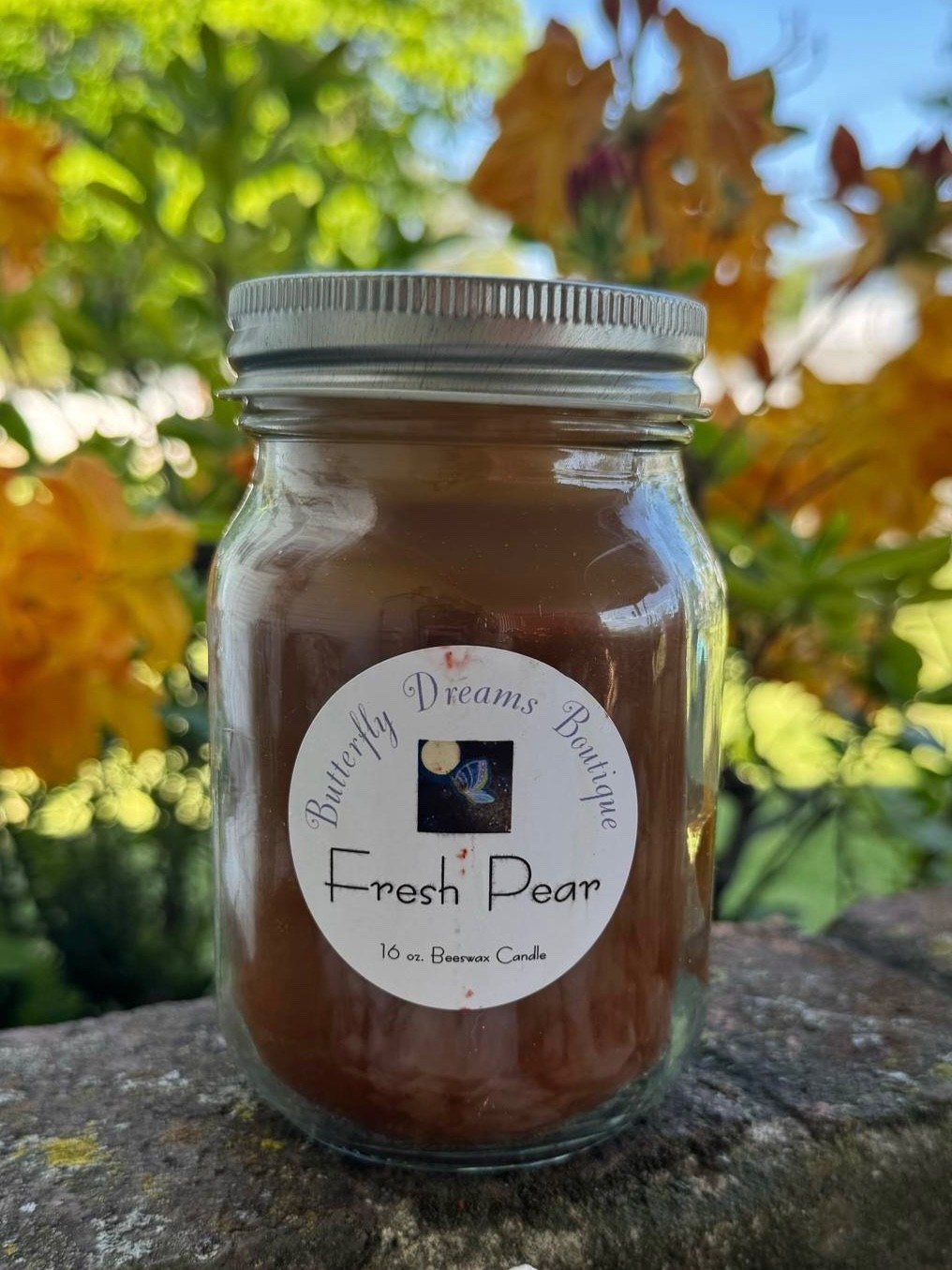 Homemade Comforting Fall Fruit Scented 16 oz Mason jar organic beeswax Candle