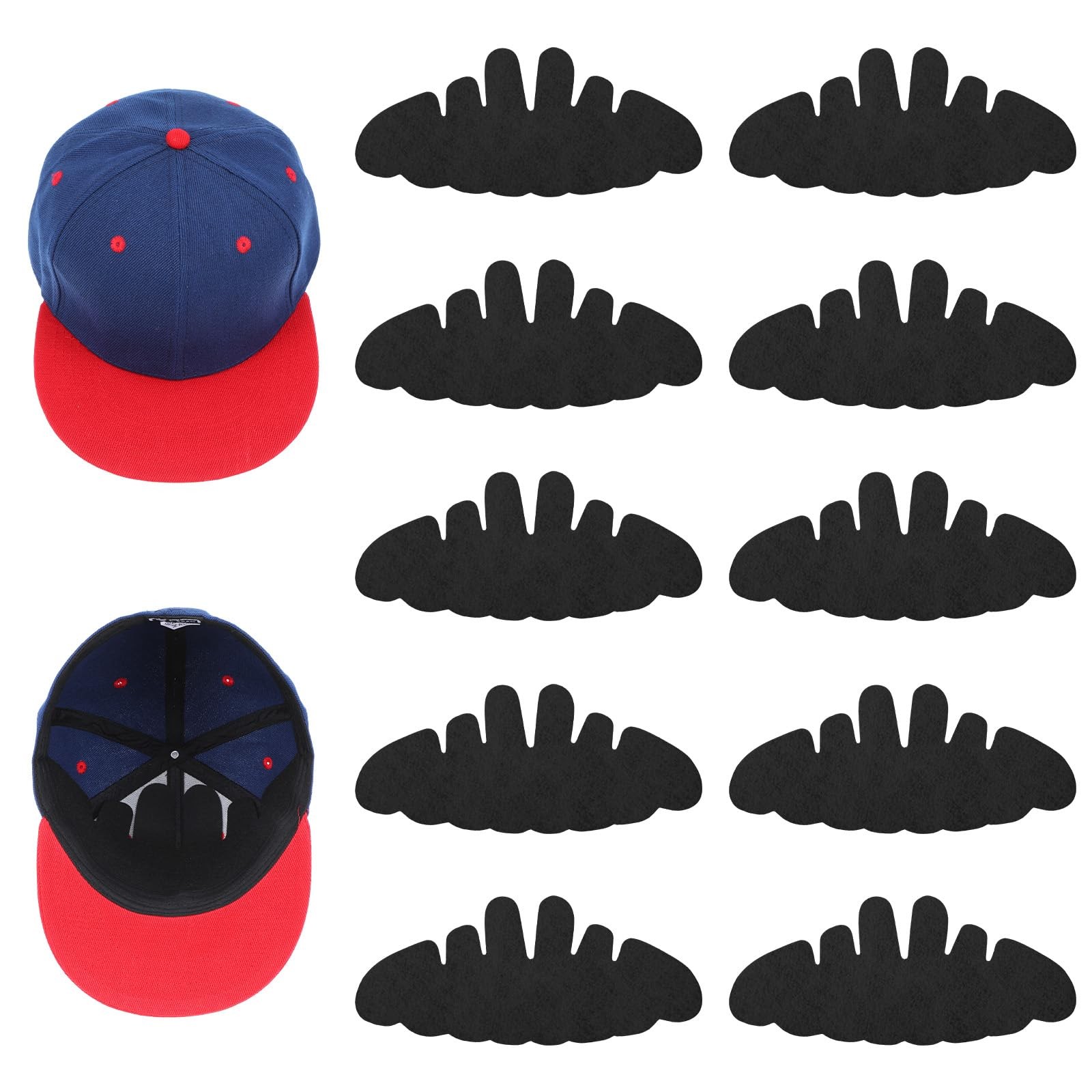 10Pcs Baseball Caps Inserts, Washable Hat Felt Shapers Hat Sweat Liner Black