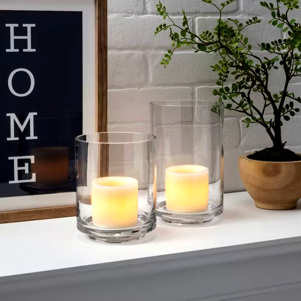 2pk 3″ x 3″ LED Flameless Black Wick Candle Cream Wax Pillars w/Remote