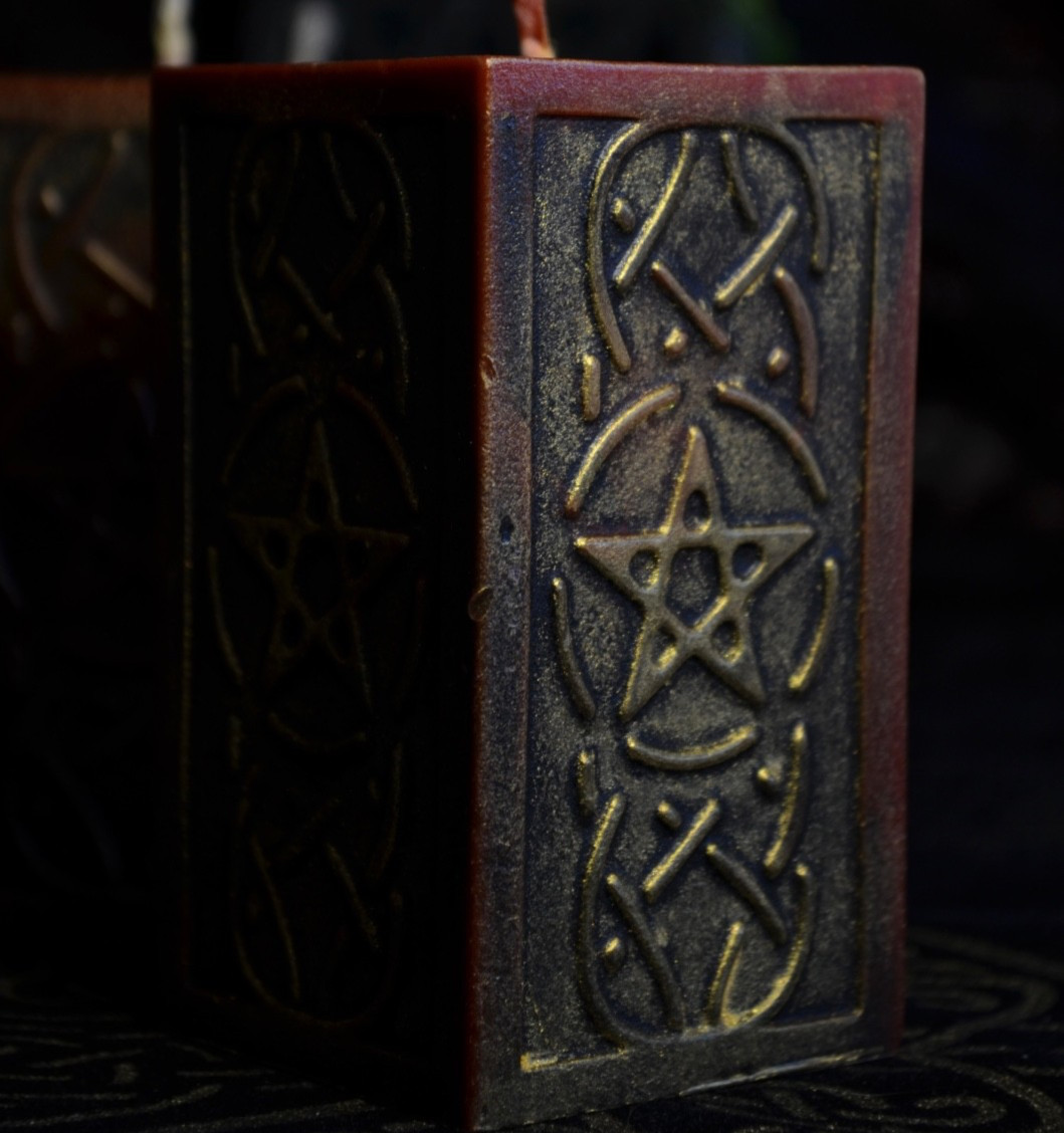 Pentagram Beeswax Pillar Candle Hand Painted Gold Occult Altar Decor Witchy Gift