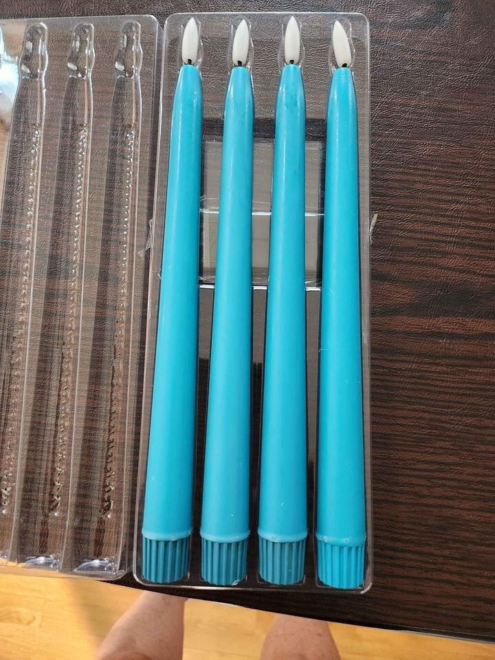 4 Pack Flameless Fanna LED Turquoise Taper Candles Timer Remote Battery Operated