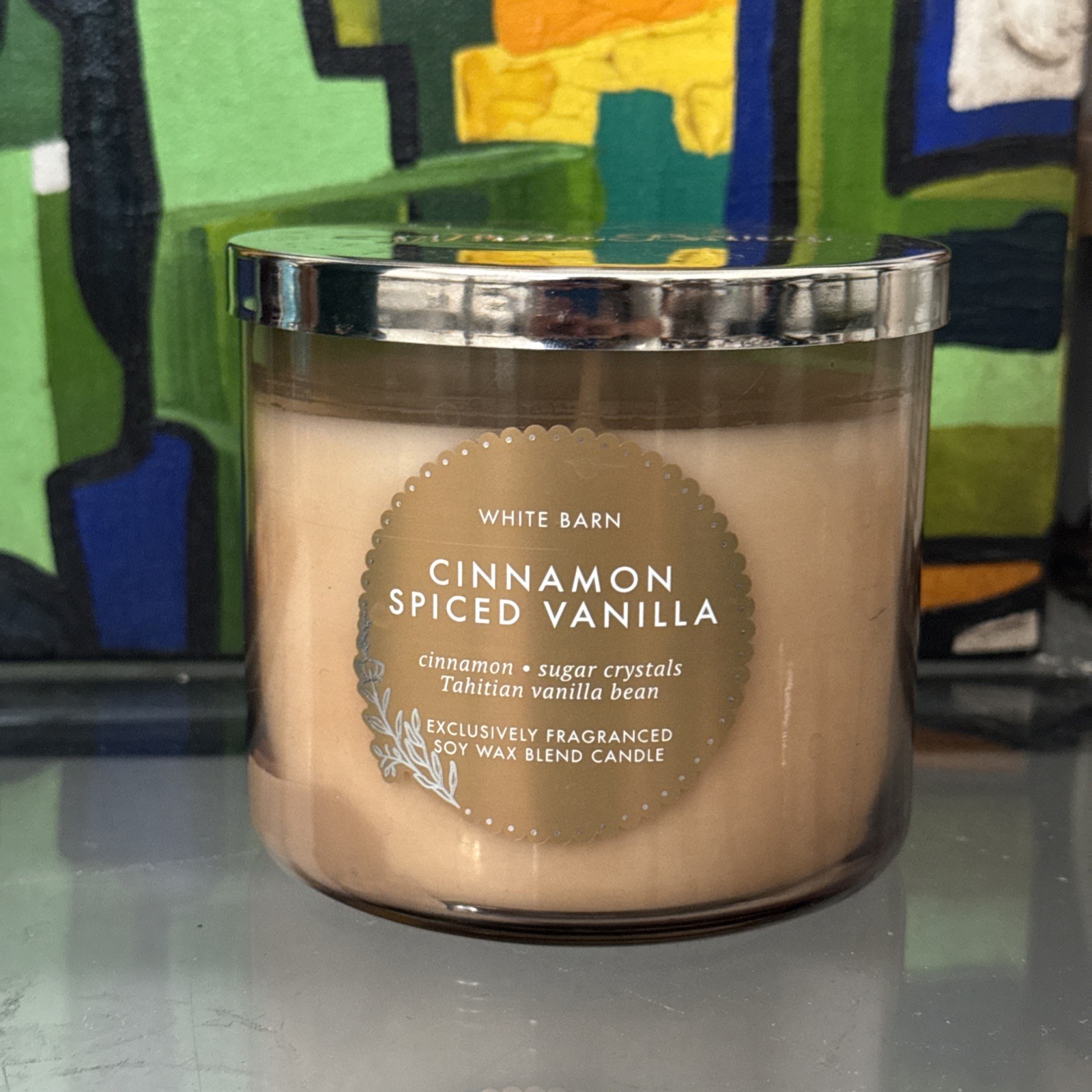 New Cinnamon Spiced Vanilla 3 Wick Candle White Barn Bath&Body Works