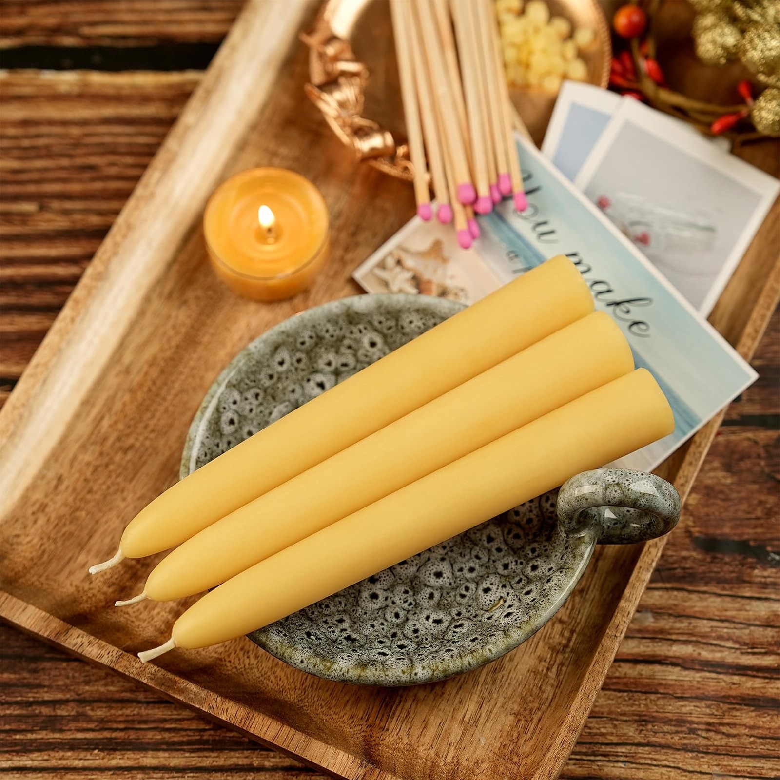 8 Pack Natural Beeswax Spell Candles-6in Beeswax Taper Candles-6 Hour Burning…