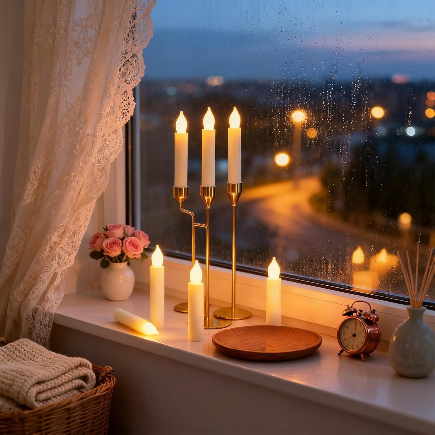 Lezonic Flameless Battery Operated Candlesticks 0.8″ x 6″, 12 Pack(Touch)